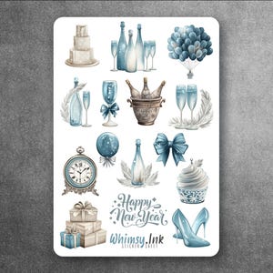 Blau und Silber Neujahr Vinyl Sticker Bogen ideal für Planer, Journaling, Scrapbooking, Bullet Journals usw