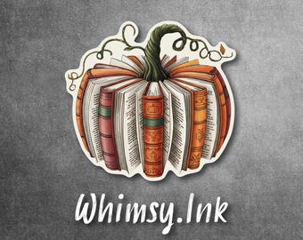 Boek pompoen vinyl sticker – herfst boek minnaar sticker, Pumpkin Spice lezing sticker, gezellige herfst leraar cadeau, Whimsy inkt waterdichte sticker