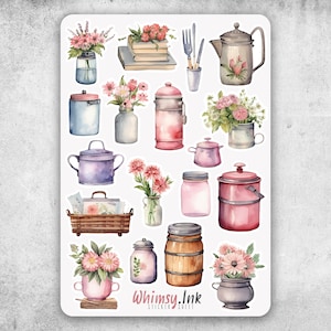 Shabby Chic Küche Dekor Vinyl Aufkleber Bogen | Ideal für Planer, Journaling, Scrapbooking, Bullet Journals usw