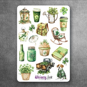 Feuille d'autocollants en vinyle, Collection II pour la Saint-Patrick, idéale pour les agendas, la tenue d'un journal, le scrapbooking, les Bullet Journals, etc.