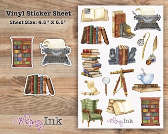 Vintage Books Vinyl Sticker sheet | Great for Planners, Journaling, Scrapbooking, Bullet Journals, Etc