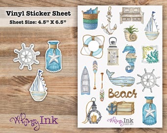 Beach House Decor Vinyl Sticker sheet | Great for Planners, Journaling, Scrapbooking, Bullet Journals, Etc