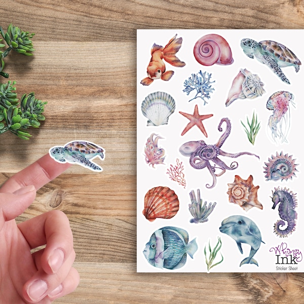 Sea Life Vinyl Sticker Sheet Great for Planners, Journaling, Scrapbooking, Bullet Journals, Etc