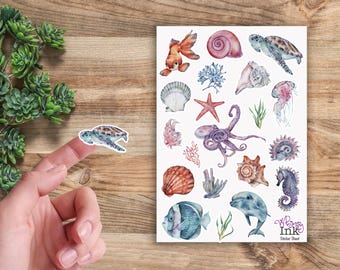 Sea Life Vinyl Sticker Sheet Great for Planners, Journaling, Scrapbooking, Bullet Journals, Etc