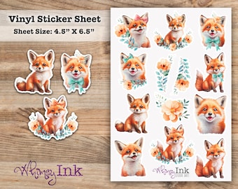 Spring Foxes Vinyl Sticker sheet | Great for Planners, Journaling, Scrapbooking, Bullet Journals, Etc