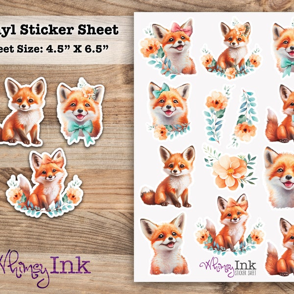 Spring Foxes Vinyl Sticker sheet | Great for Planners, Journaling, Scrapbooking, Bullet Journals, Etc