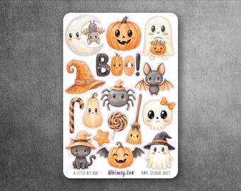A Little Bit Boo Halloween Sticker Sheet | Cute Ghost Pumpkin Bat Witch Stickers | Spooky Planner Journal Stickers