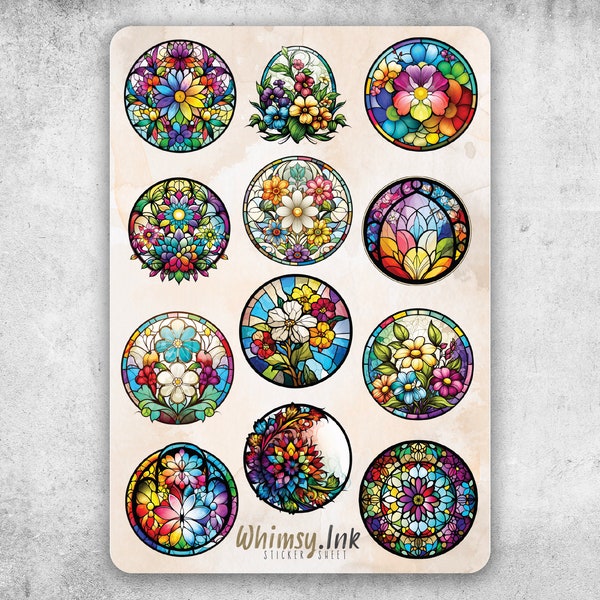 Floral Stained Glass Vinyl Sticker Sheet | Great for Planners, Journaling, Scrapbooking, Bullet Journals, Etc