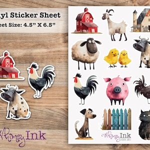 Animal Acres Farm Vinyl Sticker Sheet Great for Planners, Journaling, Scrapbooking, Bullet Journals, Etc