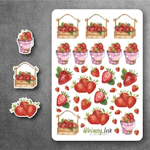 Just Strawberries | Vinyl Sticker Sheet Great for Planners, Journaling, Scrapbooking, Bullet Journals, Etc