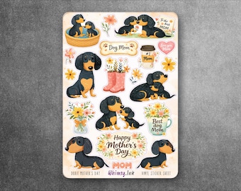 Dachshund Mother’s Day Sticker Sheet | Dog Mom Gift | Cute Doxie Stickers | Planner Stickers | Vinyl Sticker Sheet | Whimsy Ink