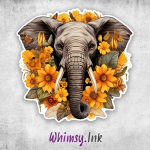 Calcomanía de vinilo impermeable con diseño de elefante girasol para coche, ventana, portátil o vaso.
