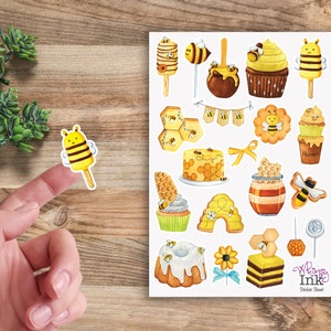 Honey Bee Treats Vinyl Sticker Sheet Great for Planners, Journaling, Scrapbooking, Bullet Journals, Etc