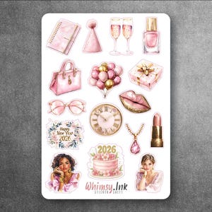 Pink New Year Vinyl Sticker Sheet Great for Planners, Journaling, Scrapbooking, Bullet Journals, Etc