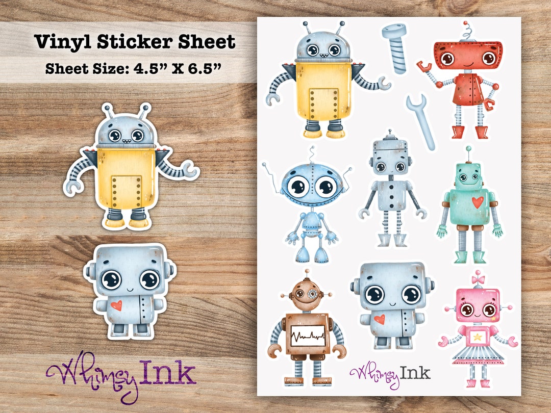 Cute Robots Vinyl Sticker Sheet | Great for Planners, Journaling ...