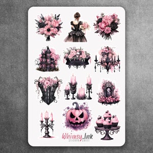 Adesivos de vinil góticos rosa | Ótimo para agendas, diários, scrapbooks, bullet journals, etc.