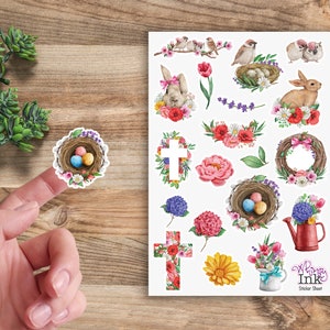 Floral Easter Vinyl Sticker Sheet | Great for Planners, Journaling, Scrapbooking, Bullet Journals, Etc