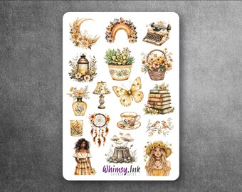 Boho Spring Vinyl Sticker Sheet Great for Planners, Journaling, Scrapbooking, Bullet Journals, Etc