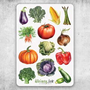 Garden Veggies Vinyl Sticker Sheet Great for Planners, Journaling, Scrapbooking, Bullet Journals, Etc