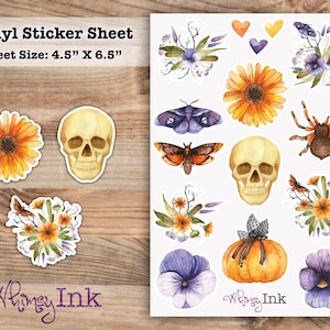 Floral Halloween Vinyl Sticker Sheet | Great for Planners, Journaling, Scrapbooking, Bullet Journals, Etc