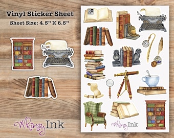 Vintage Books Vinyl Sticker sheet | Great for Planners, Journaling, Scrapbooking, Bullet Journals, Etc