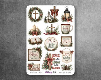Jesus is the Reason for the Season - Vinyl Sticker Sheet Great for Planners, Journaling, Scrapbooking, Bullet Journals, Etc