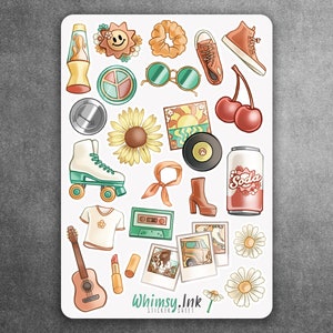 Retro Summer Vinyl Sticker Sheet Great for Planners, Journaling, Scrapbooking, Bullet Journals, Etc