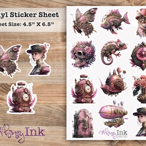 Sweet Steam Punk Vinyl Sticker Sheet Great for Planners, Journaling, Scrapbooking, Bullet Journals, Etc image 1