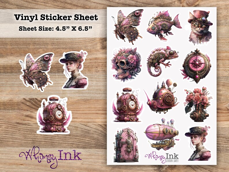 Sweet Steam Punk Vinyl Sticker Sheet Great for Planners, Journaling, Scrapbooking, Bullet Journals, Etc image 1