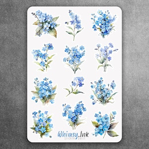 Forget Me Not Flowers Vinyl Sticker Sheet Great for Planners, Journaling, Scrapbooking, Bullet Journals, Etc