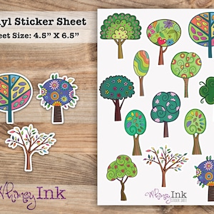 Doodle Trees Vinyl Sticker Sheet Great for Planners, Journaling, Scrapbooking, Bullet Journals, Etc