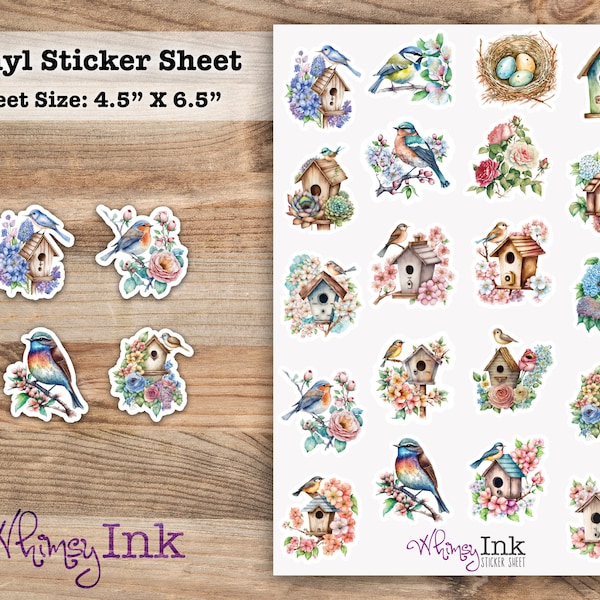 Floral Bird Houses Vinyl Sticker Sheet Great for Planners, Journaling, Scrapbooking, Bullet Journals, Etc