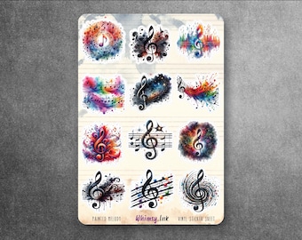 Painted Melody – Watercolor Music Sticker Sheet | Colorful Treble Clef Stickers for Band, Choir, Music Teachers & Musicians