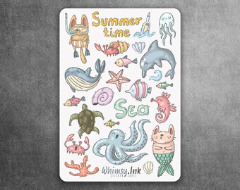 Ocean Doodles Vinyl Sticker sheet | Great for Planners, Journaling, Scrapbooking, Bullet Journals, Etc