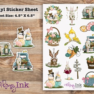 Gnome Easter Vinyl Sticker Sheet Great for Planners, Journaling, Scrapbooking, Bullet Journals, Etc