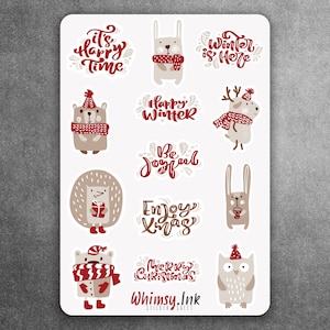 Hoja de pegatinas de vinilo con deseos navideños, ideal para planificadores, diarios, álbumes de recortes, bullet journals, etc.