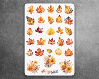 Foglio di adesivi in vinile con foglie autunnali, ideale per planner, journaling, scrapbooking, bullet journal, ecc.