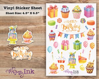 Happy Birthday Vinyl Sticker Sheet Great for Planners, Journaling, Scrapbooking, Bullet Journals, Etc