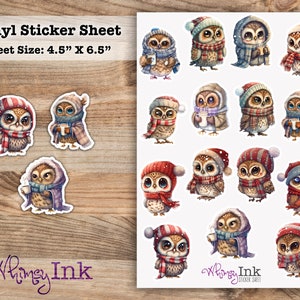 Snow Owls Vinyl Sticker sheet | Great for Planners, Journaling, Scrapbooking, Bullet Journals, Etc