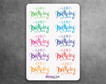 Hoja de pegatinas con frases y números de feliz cumpleaños, ideal para tarjetas de felicitación, planificadores, diarios, álbumes de recortes, bullet journals, etc.