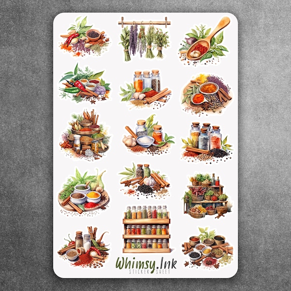 Herbs and Spices Vinyl Sticker Sheet Great for Planners, Journaling, Scrapbooking, Bullet Journals, Etc