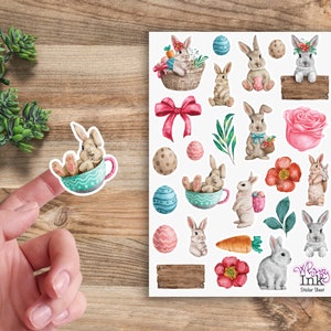 Easter Bunnies Vinyl Sticker Sheet | Great for Planners, Journaling, Scrapbooking, Bullet Journals, Etc