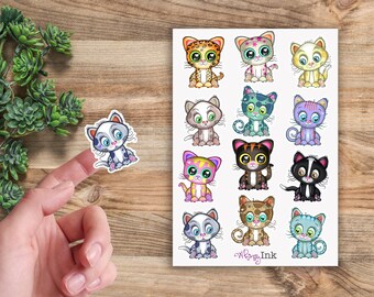 Hoja de pegatinas de vinilo con bonitos gatos, ideal para planificadores, diarios, álbumes de recortes, bullet journals, etc.