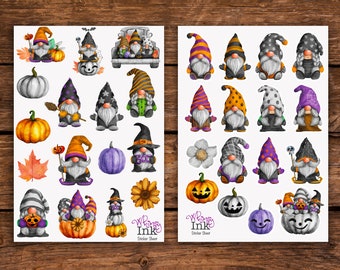Paquete de 2 hojas de pegatinas de vinilo de gnomos de Halloween. Ideales para planificadores, diarios, álbumes de recortes, bullet journals, etc.
