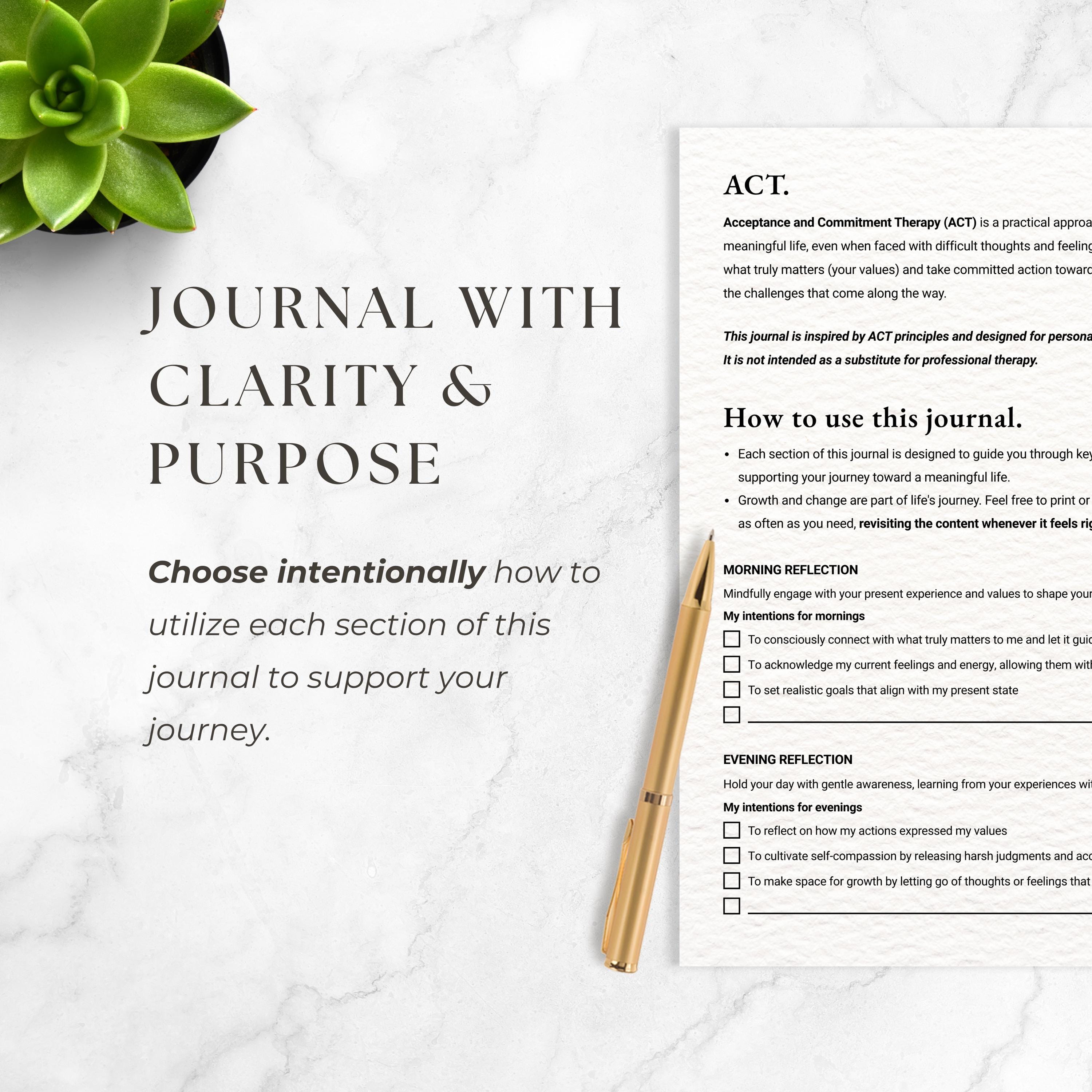 Act-inspired Reflection Journal: Daily Mindfulness, Self-care Workbook ...