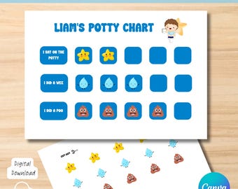Editable Potty Training Chart for Boys, Reward Stickers (Digital Download)