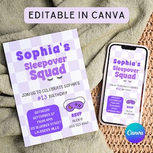 Sleepover Invitation Slumber Party Sleepover Squad Pajama Party Invite 13th Birthday Invitation 13th Birthday Girl Slumber Party Games Tween