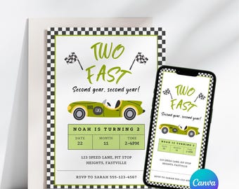 Two Fast Birthday Invitation Editable Two Fast Race Car 2nd Birthday Invitation Race Car Printable Template Two Fast Birthday Party Invite