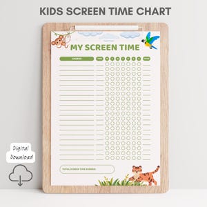 Screen Time Chart Earn Screen Time Printable Screen Time Checklist Jungle Reward Chart Toddler Chore Chart Behavior Chart Homeschool Planner