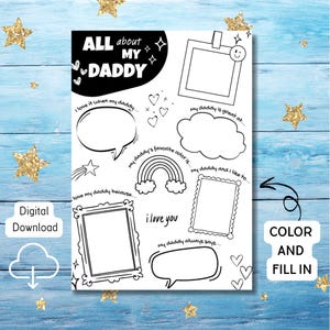 All About My Daddy Fill In the Blank Worksheet Father&#39;s Day Activity Printable Father&#39;s Day Coloring Page Kids Gift For Dad All About My Dad